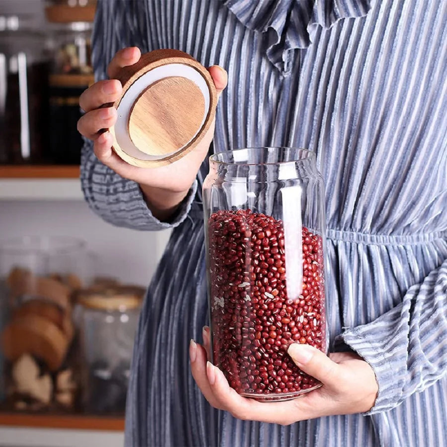 Wooden & Glass Storage Jars